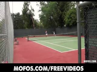 Erotic tennis MILFS are caught stretching before a match