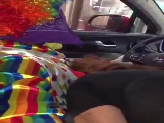 Clown gets pecker sucked while ordering food