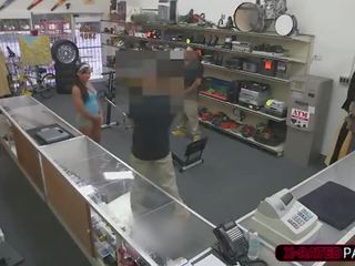 Woman pawns pussy to sell gym equipment to the pawnshop owner athis office