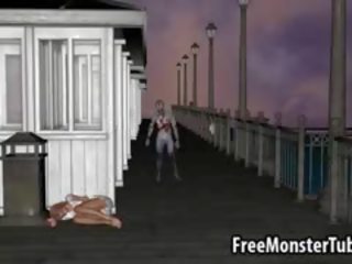 3D Redhead feature Gets Fucked Outdoors By A Zombie